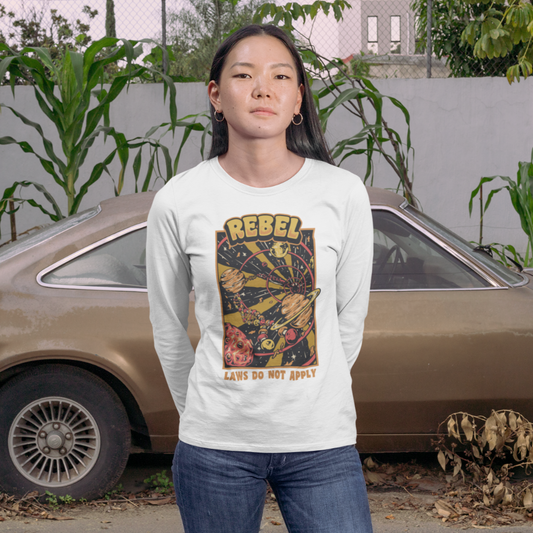 Rebel in Space White Tee | Long Sleeve White Tee | Wise Atoms District