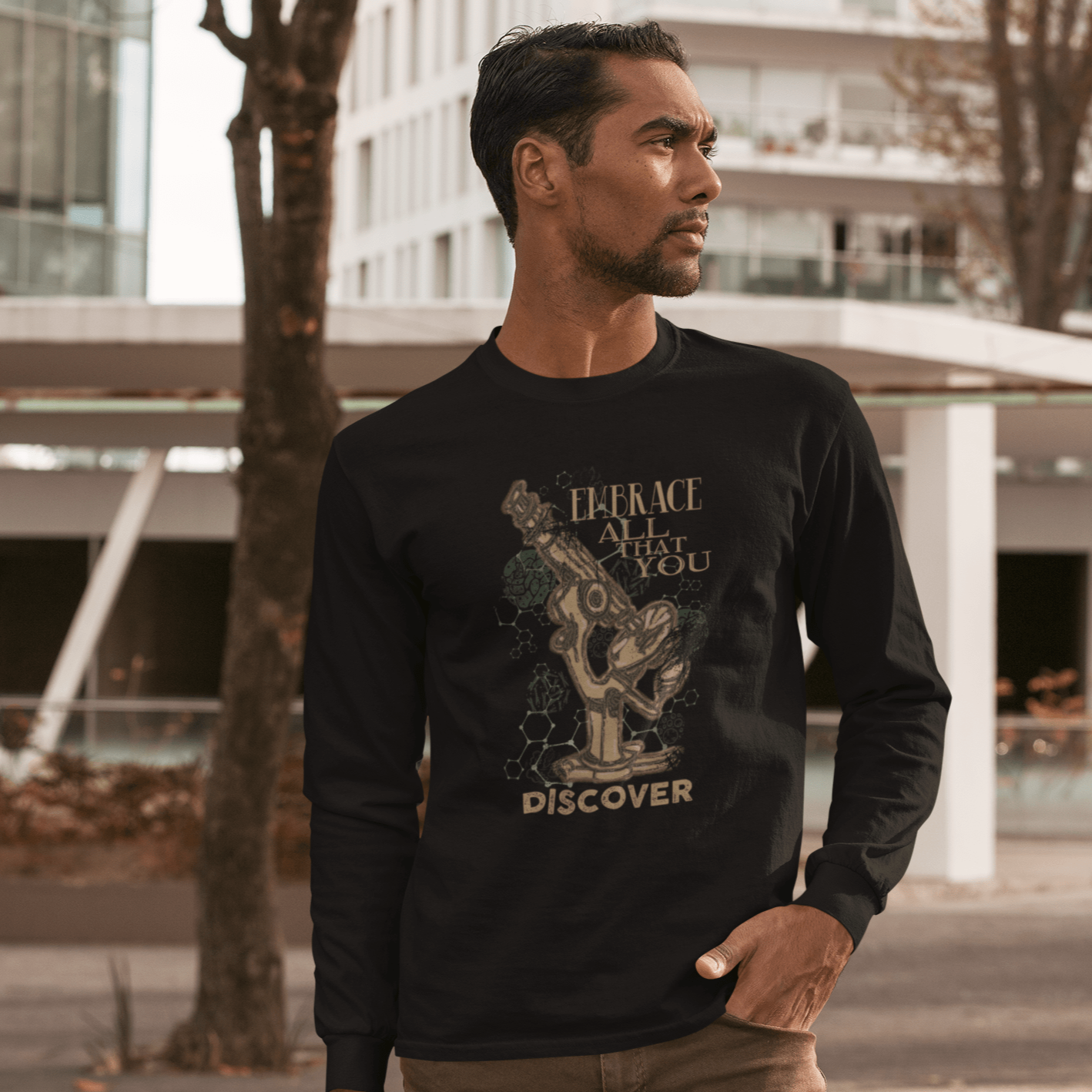 Inspirational Microscope Long Sleeve Black | Wise Atoms District