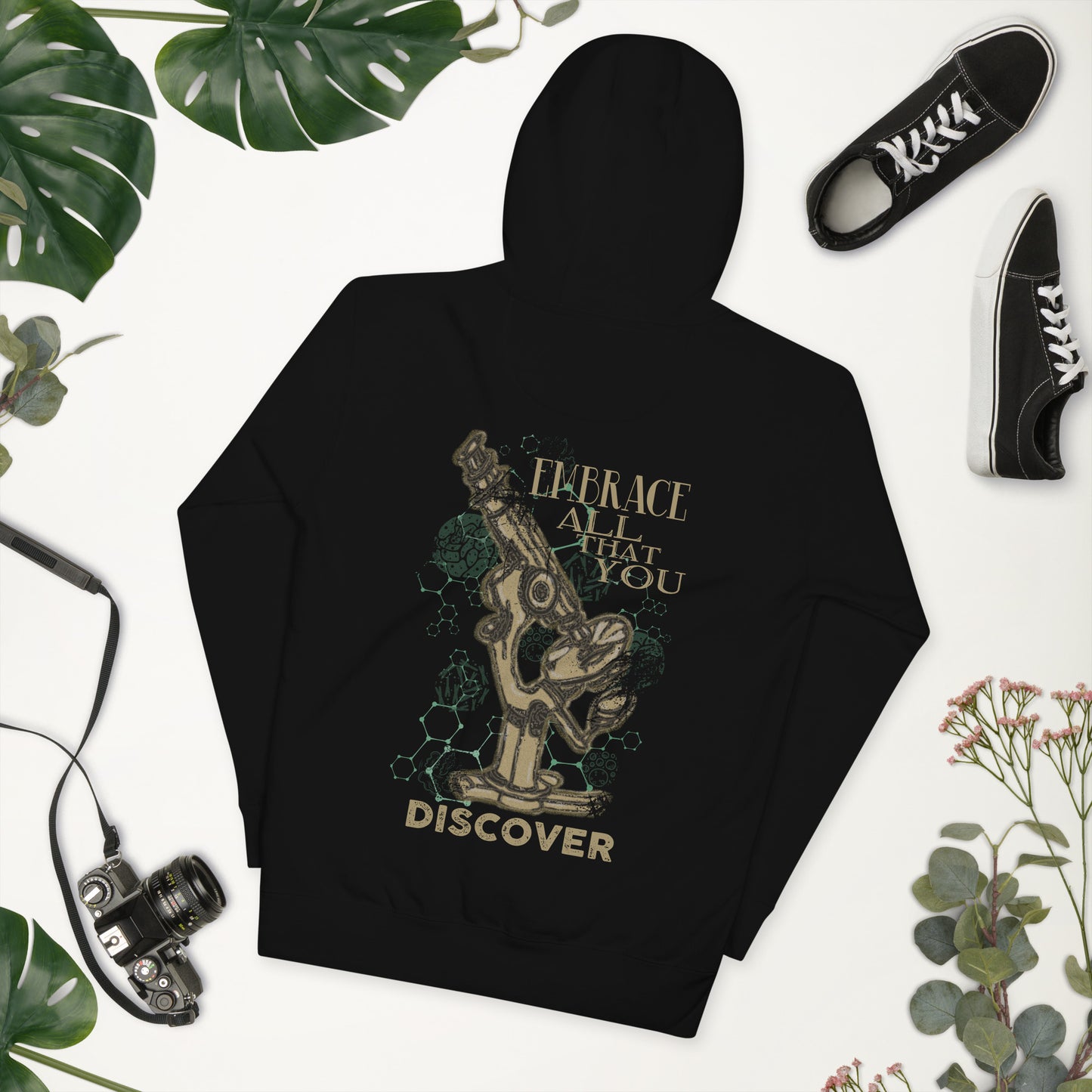 Embrace All That You Discover black pullover unisex hoodie