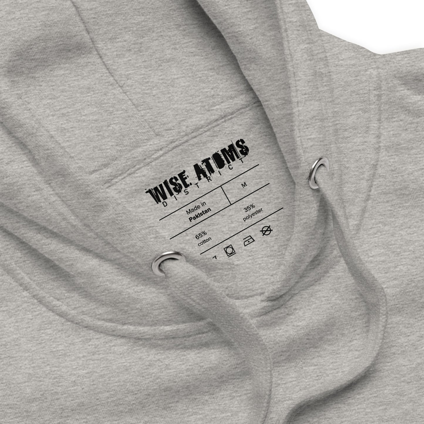 Wise Atoms District grey hoodie product details Made in Pakistan